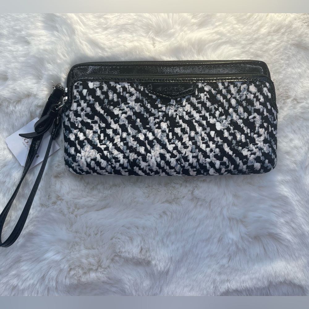 NWT Donegal Black White Double Zip Wristlet Wallet Clutch - Picture 2 of 5